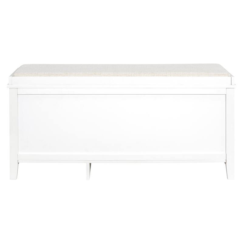 Wood Frame Bench with Shoe Storage, Shoe Bench with Rattan Arched Door and 2 Drawers Entryway Fabric Upholstered Bench