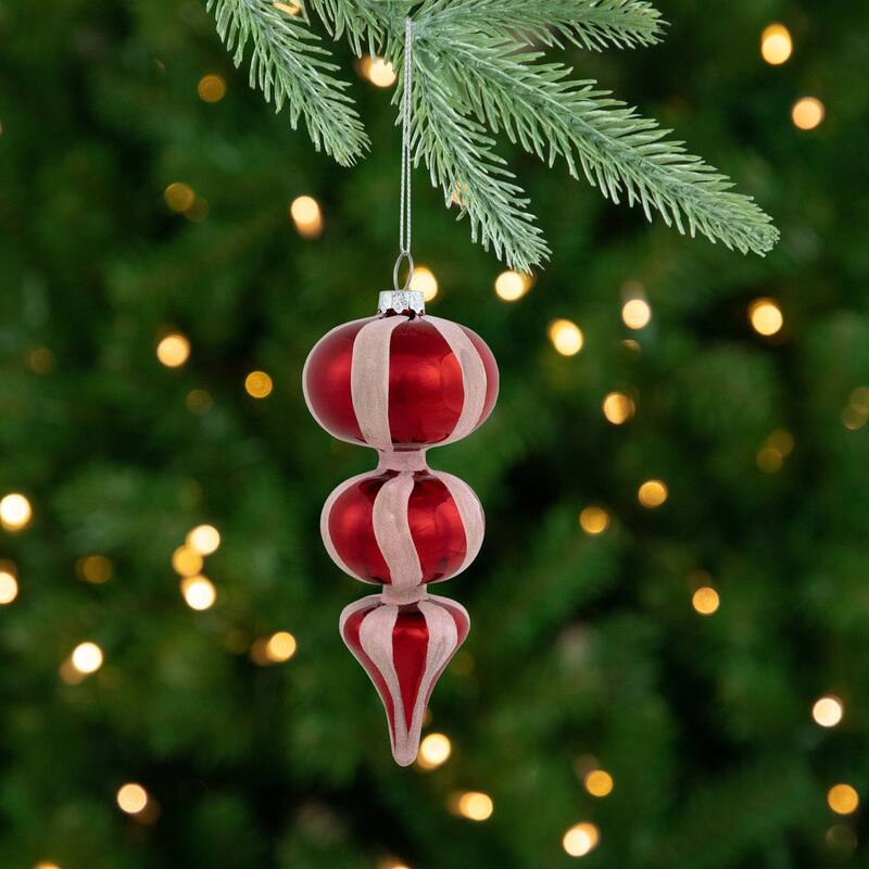 Shiny Red and Frosted Striped Candy Cane Finial Glass Christmas Ornament - 5.5"