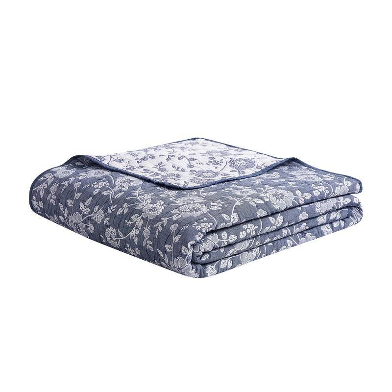 CEDAR COURT Marguerite Floral Navy Soft Matelasse Jacquard Quilt Set
