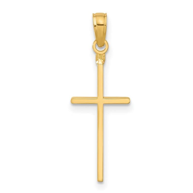 Curata 14k Yellow Gold 18" Solid Polished Stick Cross Pendant Necklace - 20x10mm