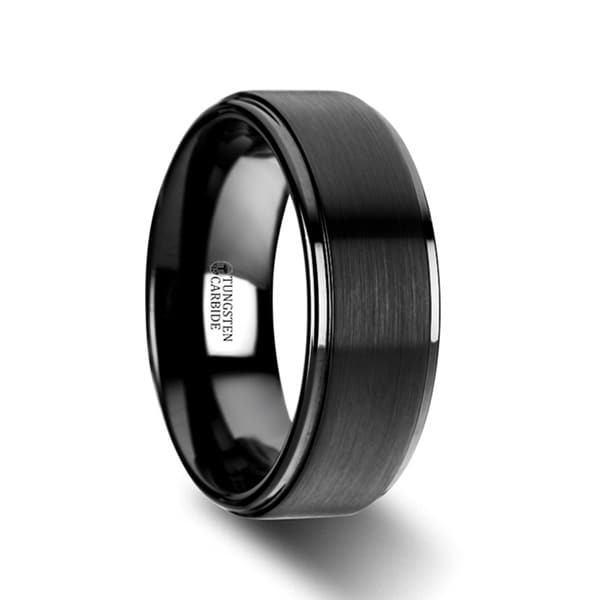 Orion Flat Black Tungsten Ring With Brushed Raised Center Orion Flat Black Tungsten Ring With Brushed Raised Center Polished Edges