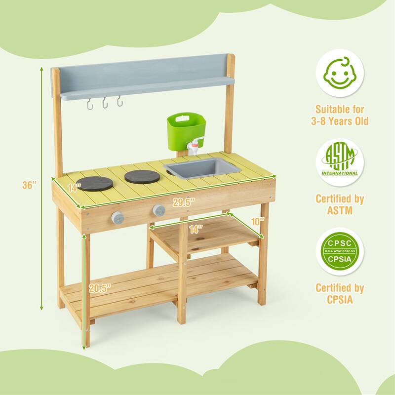 Outdoor Mud Kitchen Set Play Kitchen Set w/ Removable Water Box