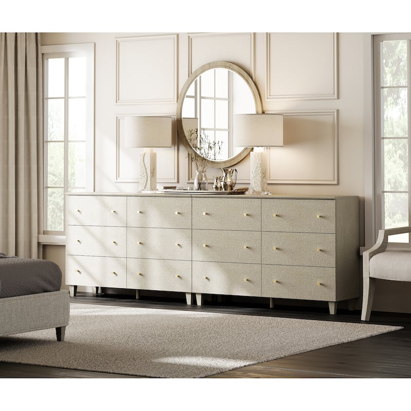 6 Drawers Dresser for Bedroom, Wooden Wide Chest of Drawers - Beige - 12-drawer