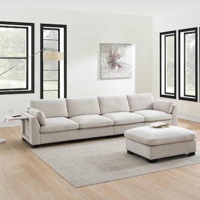 L-Shape Chenille Modular Sectional Sofa with Folding Table&Dual-Port Charging by Harper&Bright Designs
