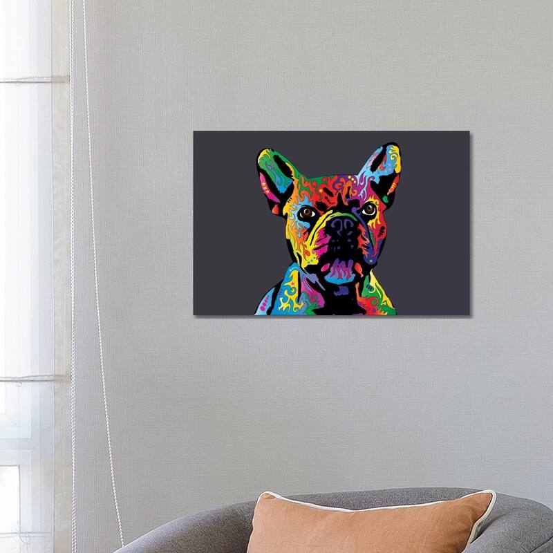 iCanvas "Rainbow French Bulldog On Grey" by Michael Tompsett Canvas Print - 18x26x1.5