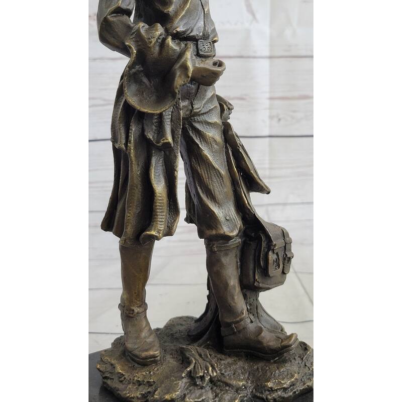 Cowboy Holding Imitative Horse Saddle Bronze Statue Sculpture Figure Western 13 Inches X 6 Inches