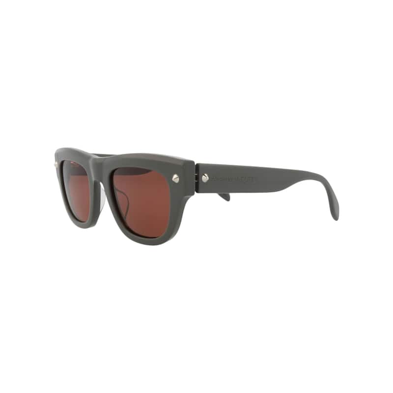 Alexander McQueen Square-Frame Recycled Acetate Sunglasses, Warm Brown Lens, Shiny Solid Grey w/Silver Studs Frame