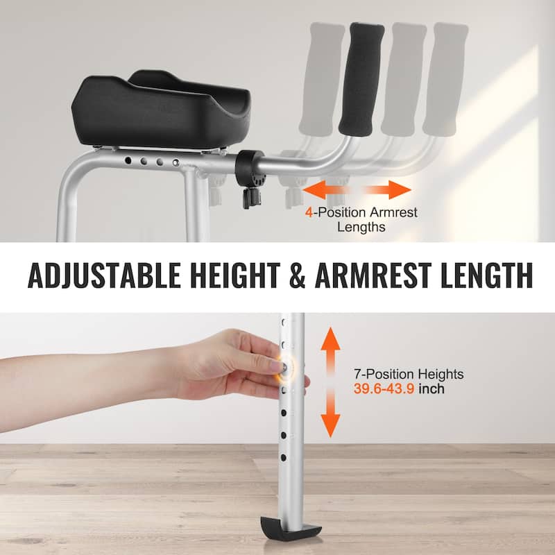 2 in 1 Folding Walker & Removable Armrests, Height Adjustable Foldable Walker with 5" Solid Wheels, Lightweight Aluminum