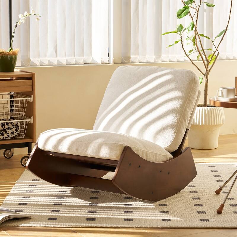 Solid Wood Glider Rocker with Corduroy Upholstery - Cozy Rocking Chair for Nursery, Living Room & Bedroom - White