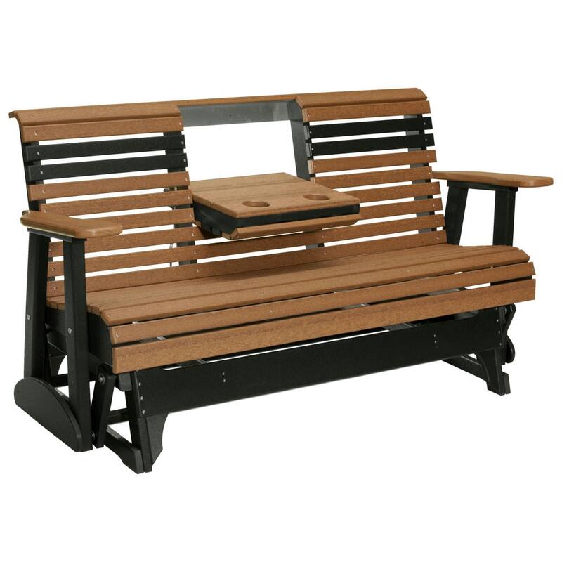 Poly Lumber Plain Rollback Patio Glider - 5' - Antique Mahogany Woodgrain & Black