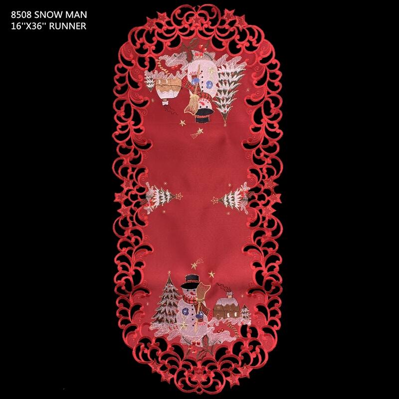 Snow Man Embroidered Cutwork Rectangular Table Runner, 13 by 27 inch