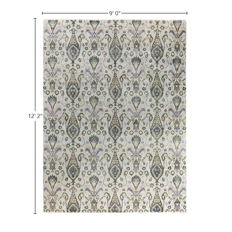 Ikat One-of-a-Kind Hand-Knotted Area Rug, Gray - 9' 0" x 12' 2"