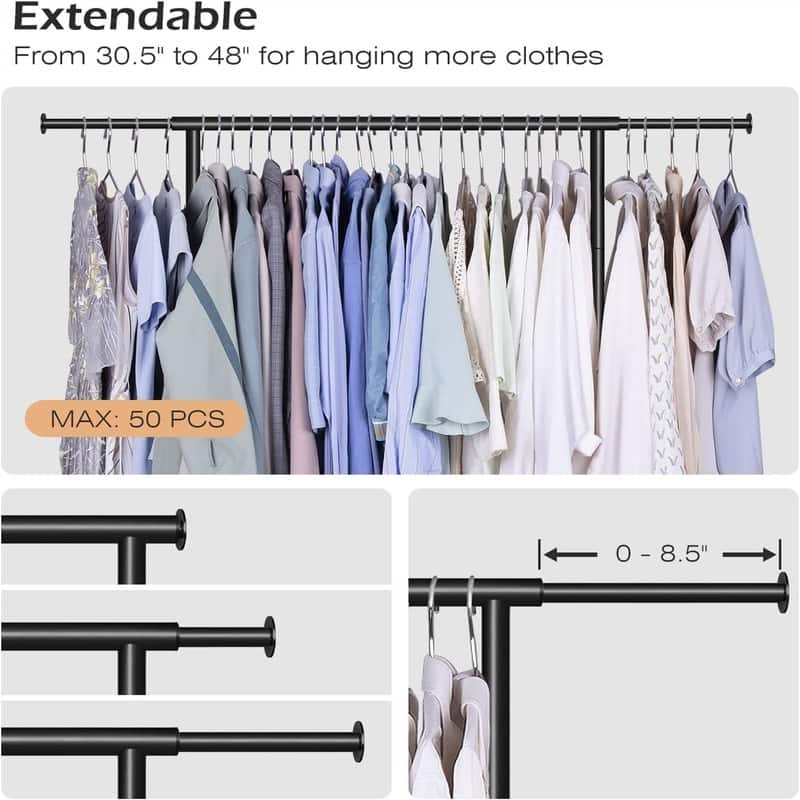 2 Shelves Clothing Racks for Hanging Clothes Hanger Rack Rolling - 15"D x 48"W x 65"H