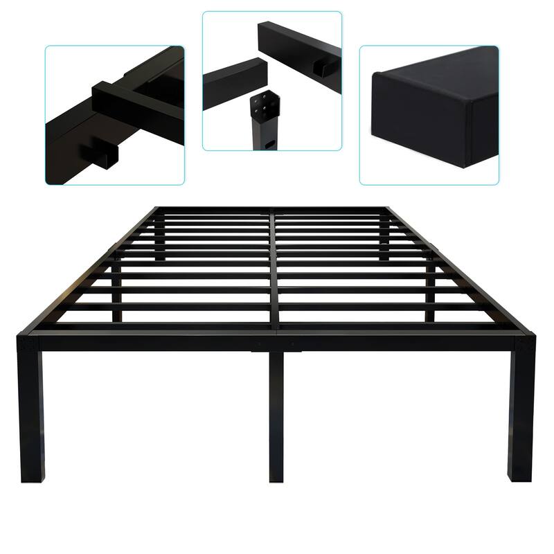3600lbs Heavy Duty Reinforced Platform, 18 Inch Tall Mattress Foundation, Steel Slats Support Bed Frame with Underbed Storage