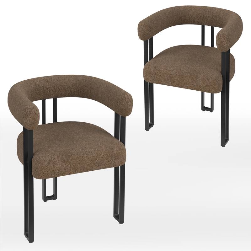 Set of 2 Upholstered Dining Chairs, Bouclé Fabric Accent Chairs with Metal Frame, with Cushioned Seat & Back