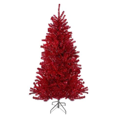 6' Metallic Red Tinsel Artificial Christmas Tree - Unlit - 6 Foot