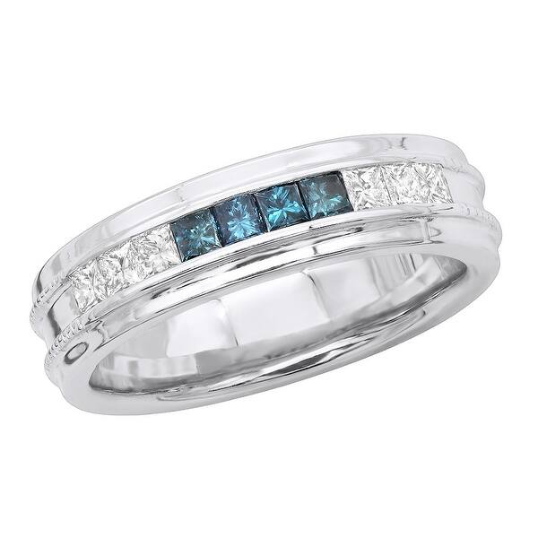Shop Mens Wedding Band Blue White Diamond Ring 0 98ctw In 14k Gold By Luxurman Overstock 32562872