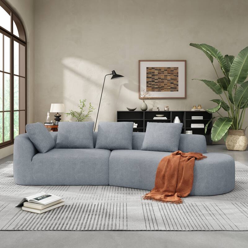 116" Curved Sectional Sofa with Chaise Lounge - High-Density Sponge Cushions, 2-Piece Set, Right-Hand Facing, Fully Assembled - Grey
