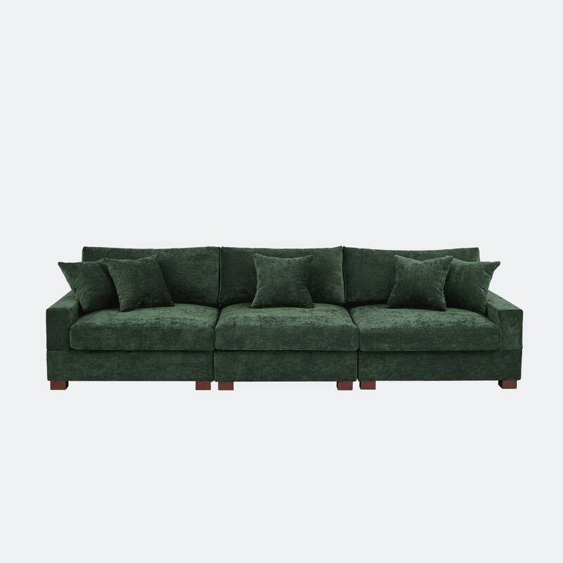 Modern Upholstered Chenille Modular Sectional Sofa with Pillow - Green-3 Piece