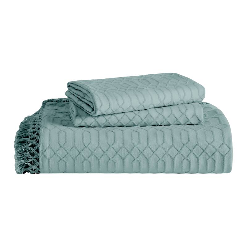 Superior Remi Jacquard Geometric Fringe Cotton Blend Bedspread Set