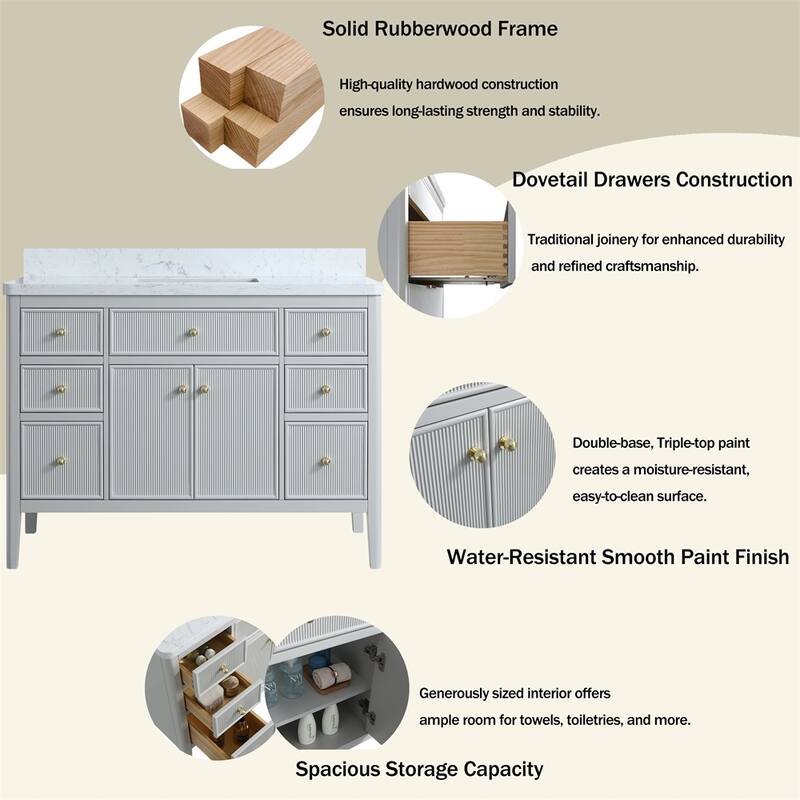 48''Freestanding Single Sink Bathroom Vanity w/Solid Wood Construction
