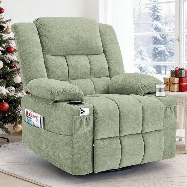 Turquoise Rocker Recliner 360° Swivel Rocker Recliner with Massage, Heating, Cup Holder, Manual ...