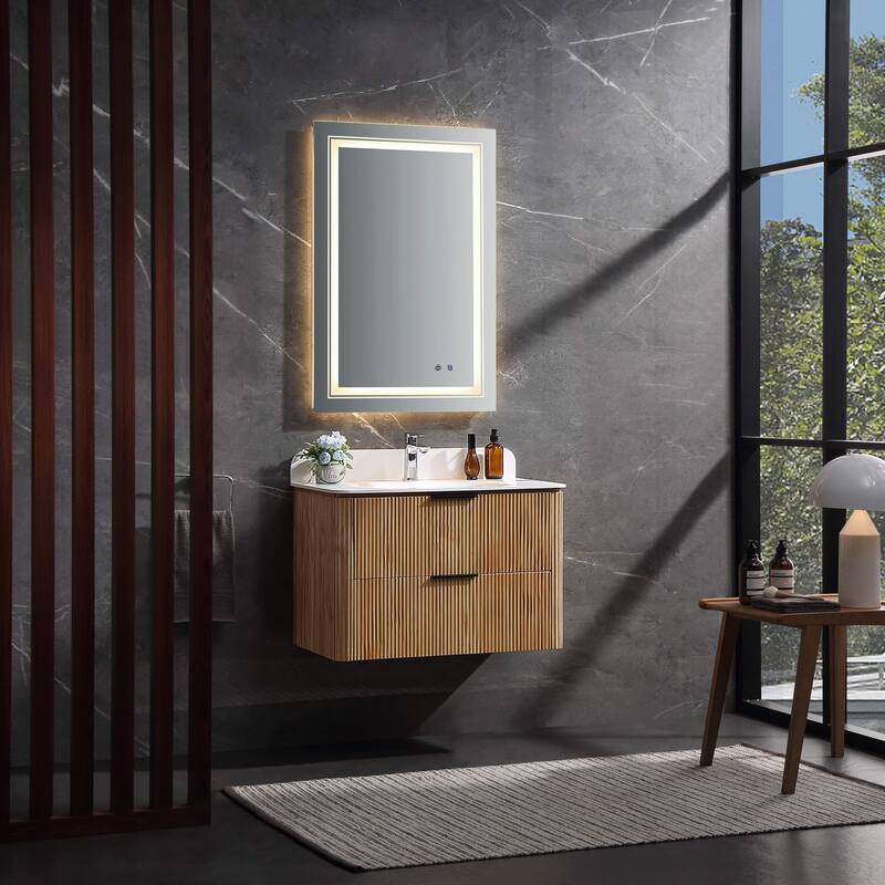 Modland 30" Wall-Mounted Bathroom Vanity with Acrylic Top Integrated Sink & Overflow