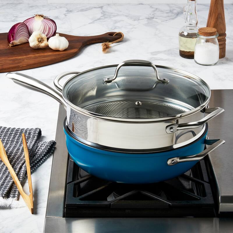 Denmark Tools for Cooks 3-piece Alum Favorite Saute Steamer Pan - Blue