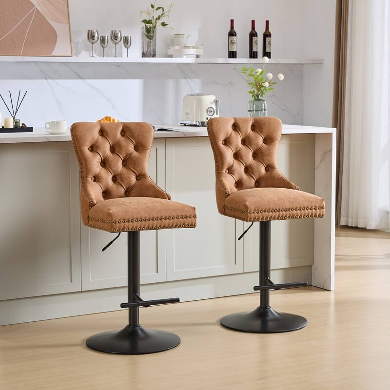 Swivel Barstools Set of 2 Adjusatble Bar Stools w/ Tufted and Footrest