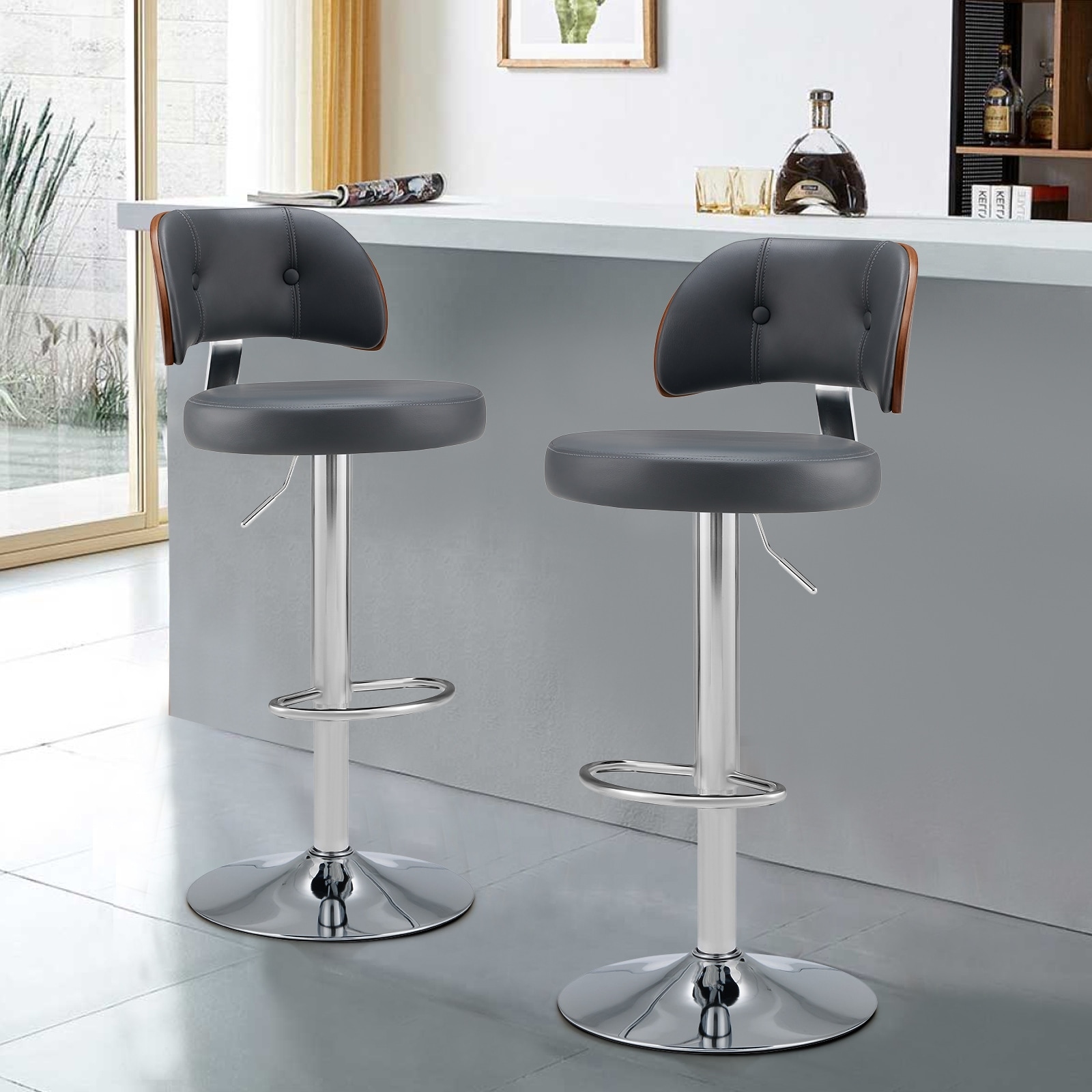 White Round Seat Walnut Finish Counter and Bar Stools Bed Bath Beyond