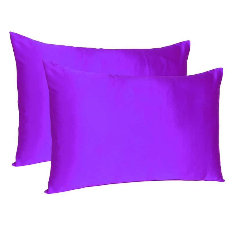 HomeRoots Bright Purple Dreamy Set Of 2 Silky Satin Queen Pillowcases