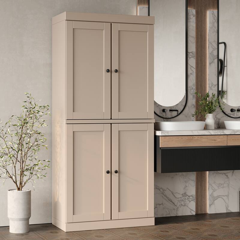 Palace Imports 100% Solid Wood Bathroom Storage Cabinet, Shaker Doors, 2 Drawers, Adjustable Shelves, 32" Wide, 71.5" Tall