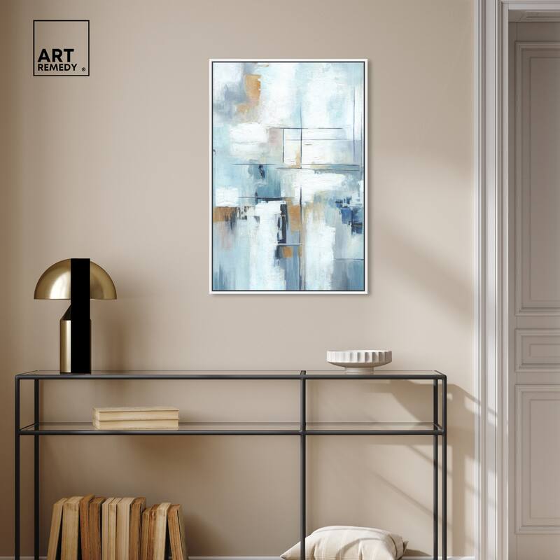 Art Remedy House Of Lines Ii Framed Blue Abstract 1 Piece Canvas Wall Art