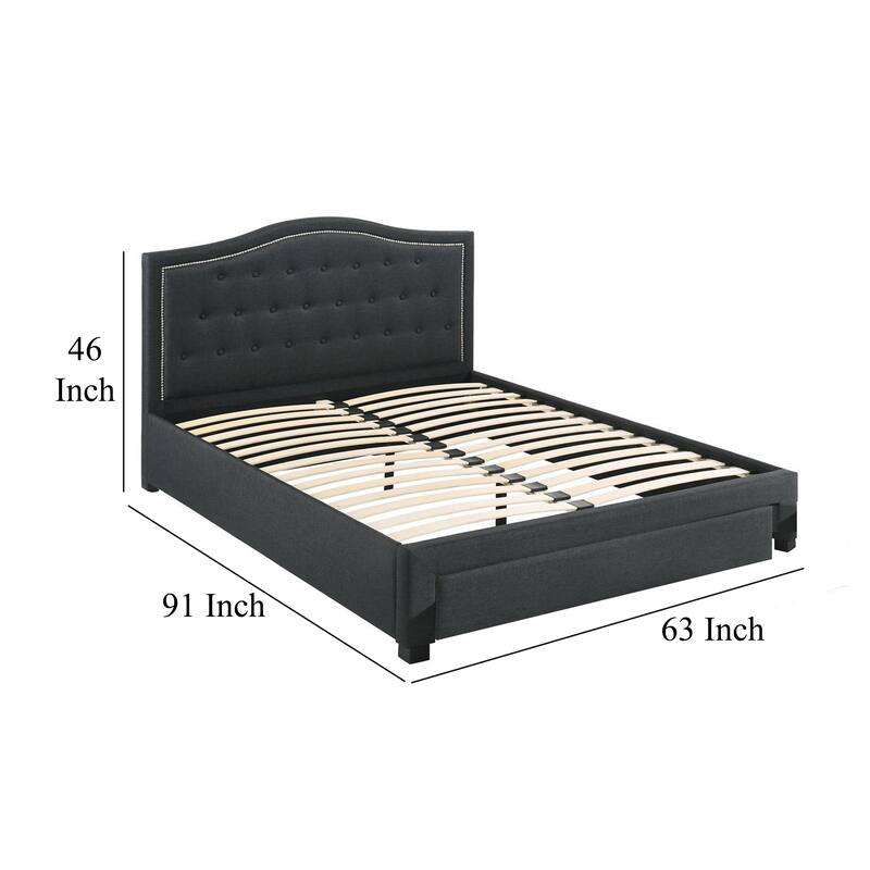 Sey Queen Size Bed w Storage Drawers, Dark Gray Upholstered Headboard