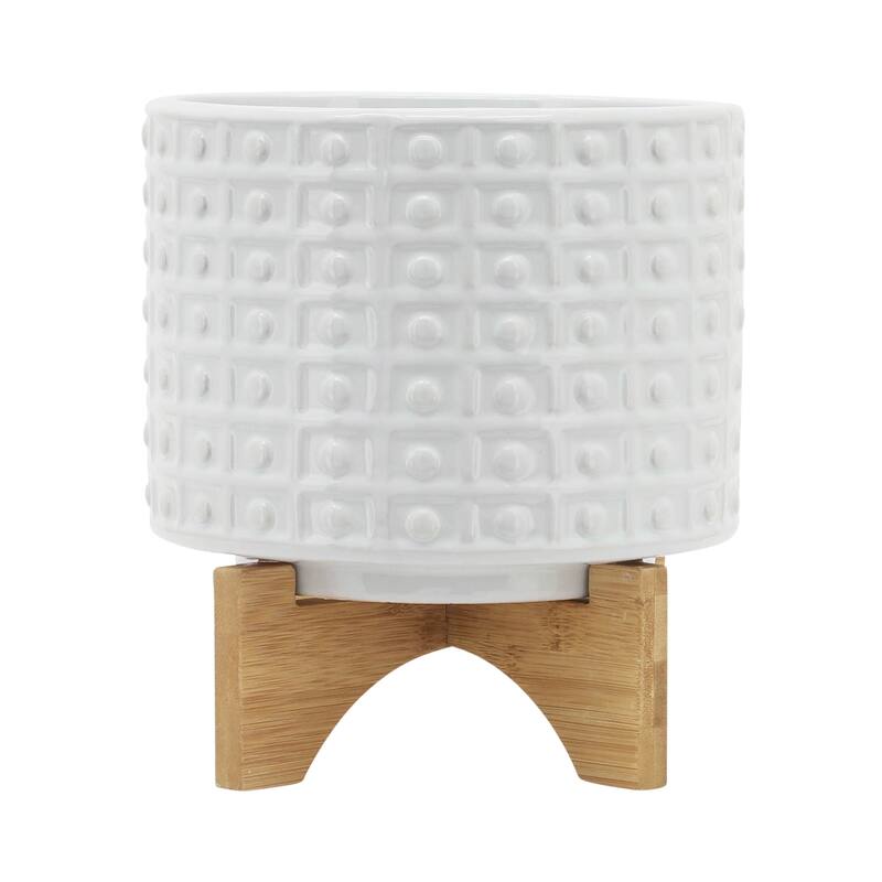 Sagebrook Home Handmade Ceramic Planter Pot with Natural Wood Stand