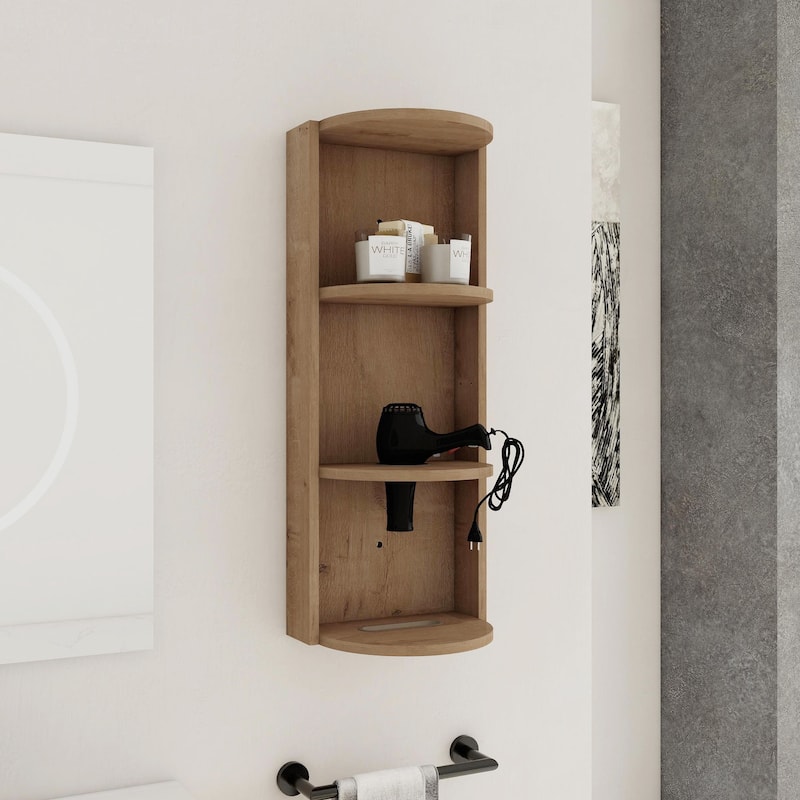 12" Bathroom Wall-Mounted Storage Rack, Float Mounting Design,(KD-Packing) - Imitative Oak