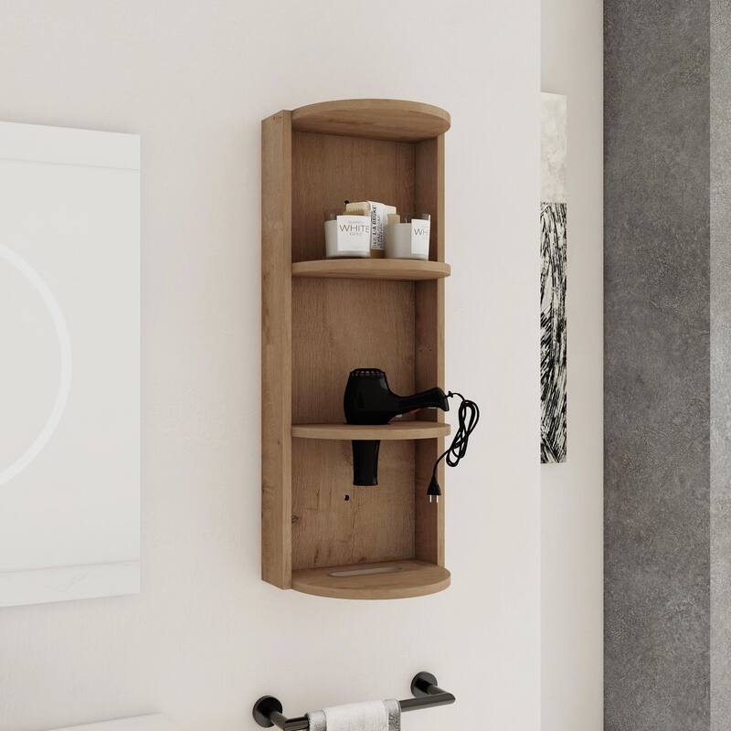 Wall Mounted Cabinet Floating Side Cabinet with Towel Shelf, Modern Storage Rack with 3 Adjustable Shelves