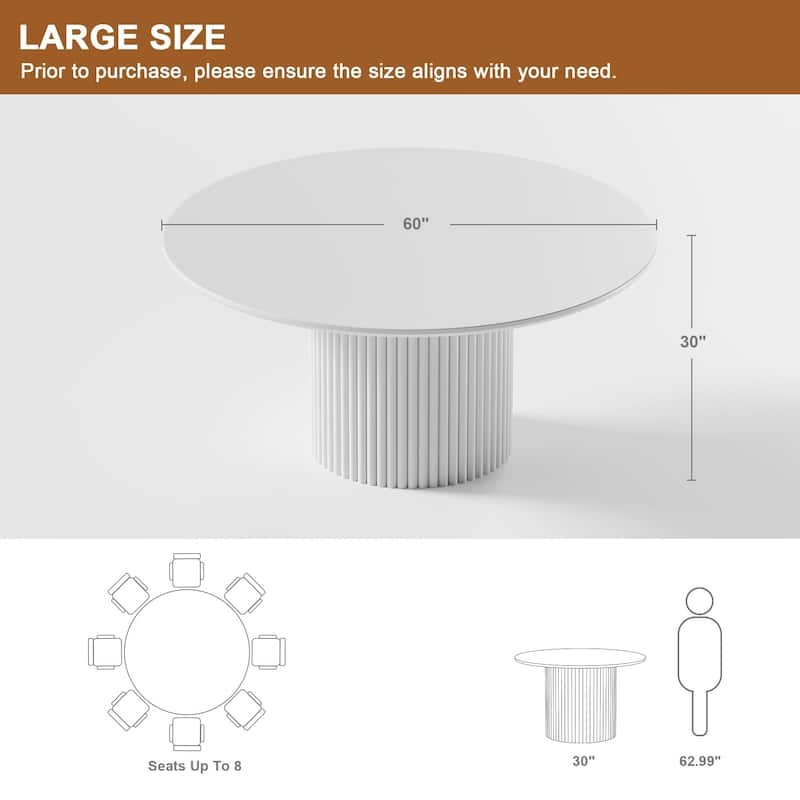 Wooakway Solid Wood 60'' Round Dining Table for 6 People Nordic style - 60*30