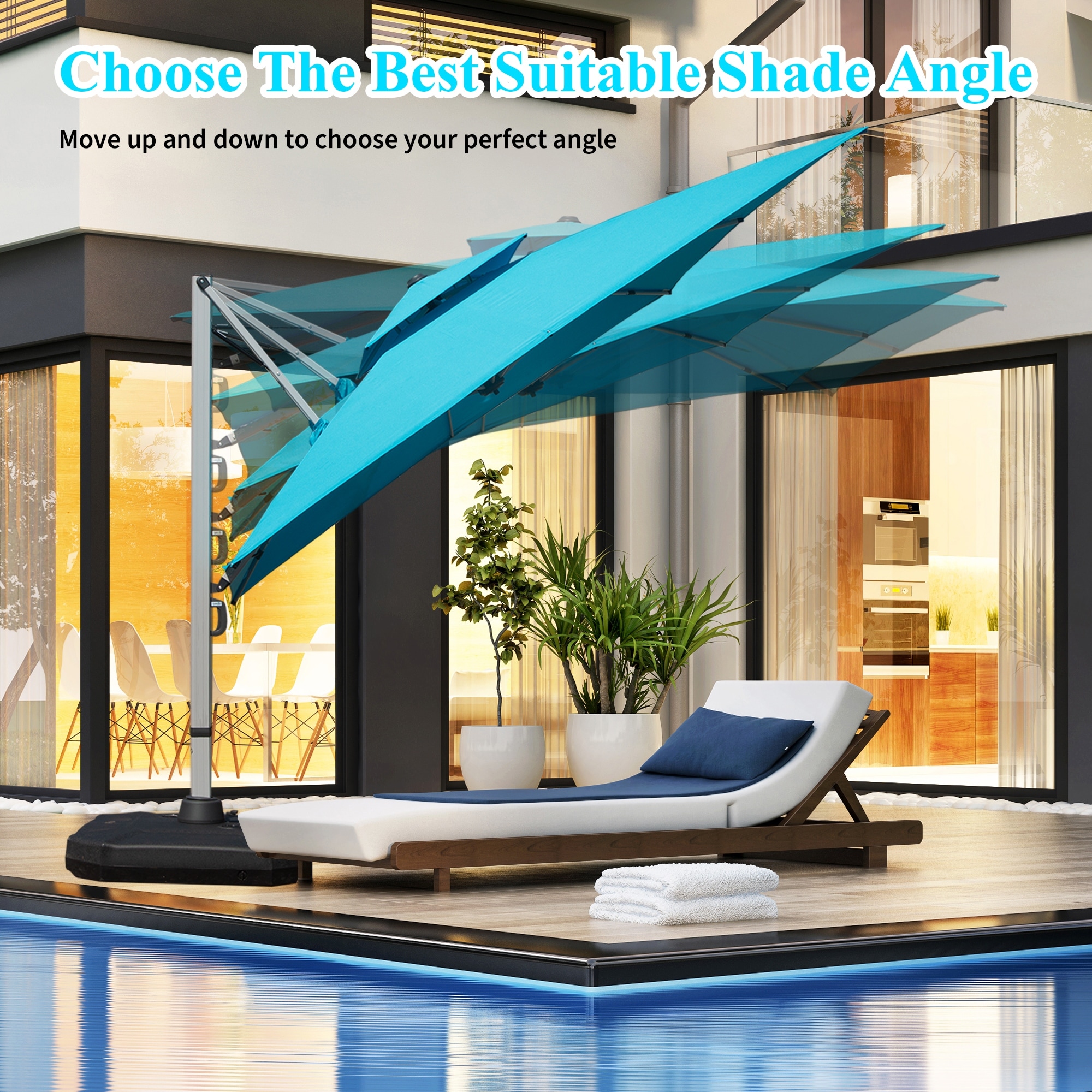 9x9 square outdoor patio hanging offset aluminum umbrella tilt 200g BLUU SEQUOIA FT Cantilever Umbrella Market Umbrellas with 360° Rotation Device and Unlimited Tilting System & Cross Base (Beige) : Patio, Lawn & Garden Elevate your outdoor living space with the ultimate shade solution 9 Feet Patio Umbrella Outdoor