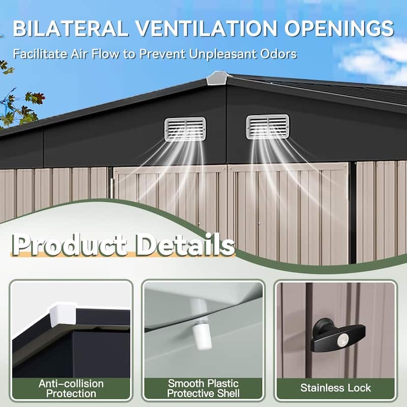 Outdoor Storage Shed with Lockable Doors and Air Vents for Garden