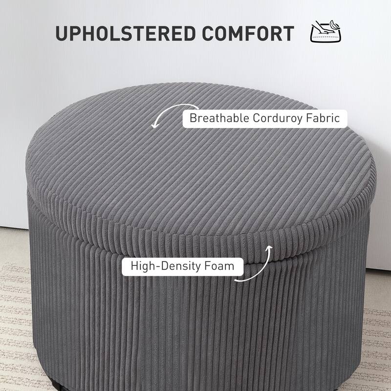 Large Corduroy Storage Ottoman with Hidden 25.6 Gal Compartment and Foam Seat Steel Frame