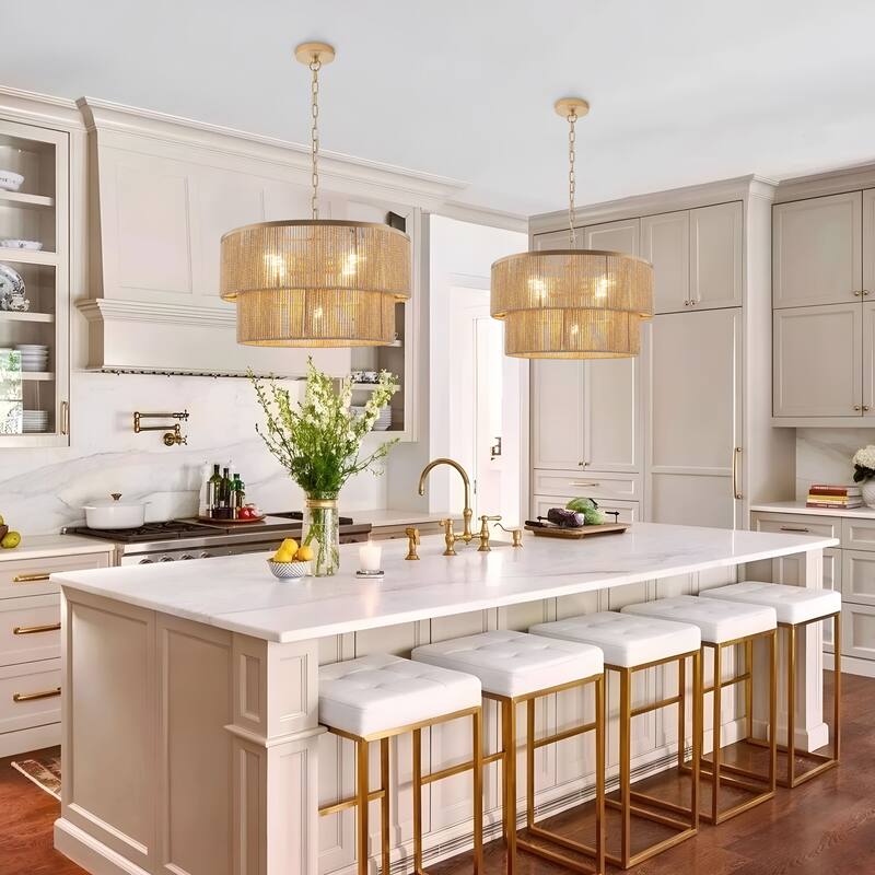 Starsky 5-Light Tiered Rattan Drum Pendant