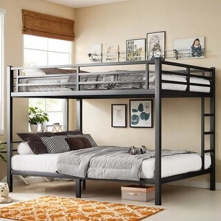 Safety Design Bunk Bed, Space-Saving/Noise Reduced, Queen over Queen