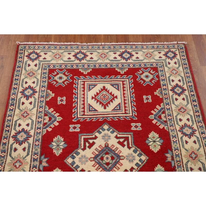 Red Kazak Foyer Rug Hand-Knotted Wool Carpet - 3'5" x 4'9"