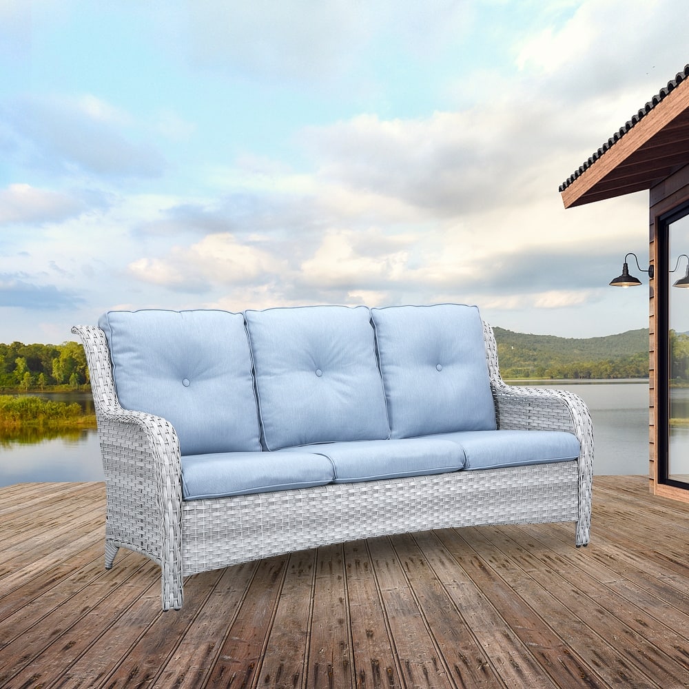 Pocassy 3-Seat Sofa Wicker Sofa PE Rattan