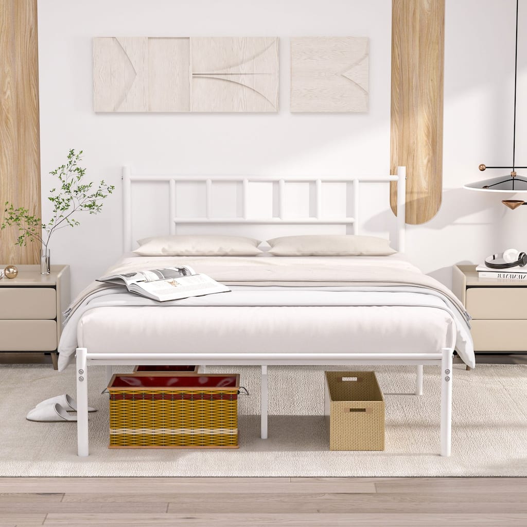 Victorian Style Metal Bed Frame with Headboard 12.6" Underbed Storage No Box Spring Needed/Mattress Foundation for Storage