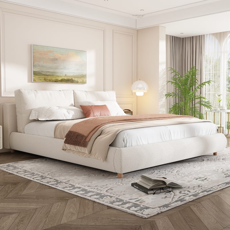 Christopher Knight Home - Charlotte Upholstered Platform Bed with Removable Pillow Headboard - White - King