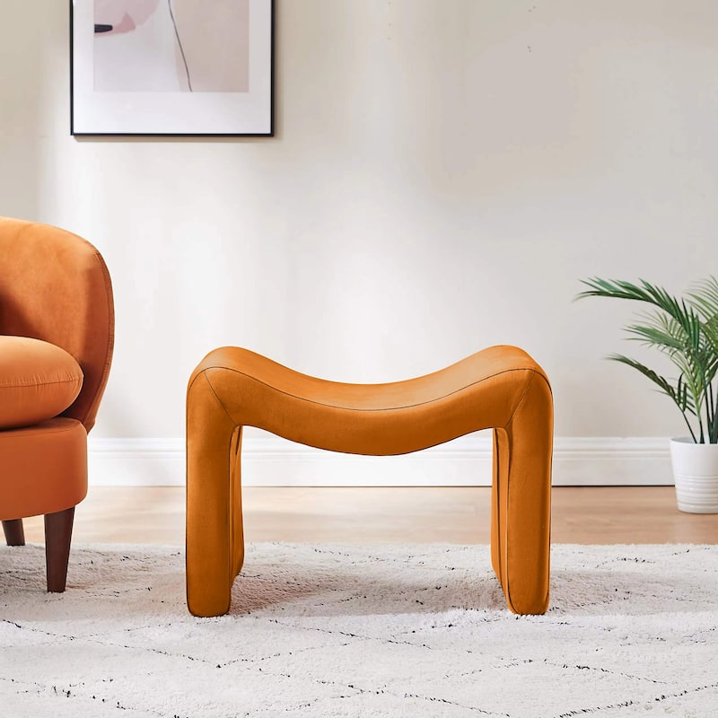 VANOMi Upholstered Pouf, Mid-Century Modern Ottoman, Cometemporary Foot Stool For Living Room Extra Vanity Seat For Small Space