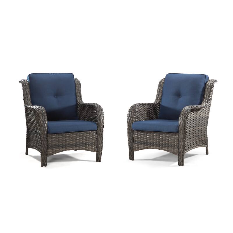 Cozywor 2-Piece Outdoor Patio Ratten Wicker Lounge Chair WIth Cushion