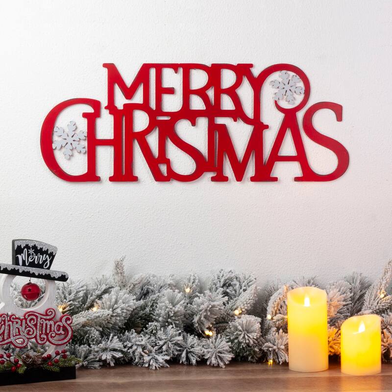 Glitzhome 24"L Metal MERRY CHRISTMAS or HAPPY HOLIDAYS Wall Decor Art
